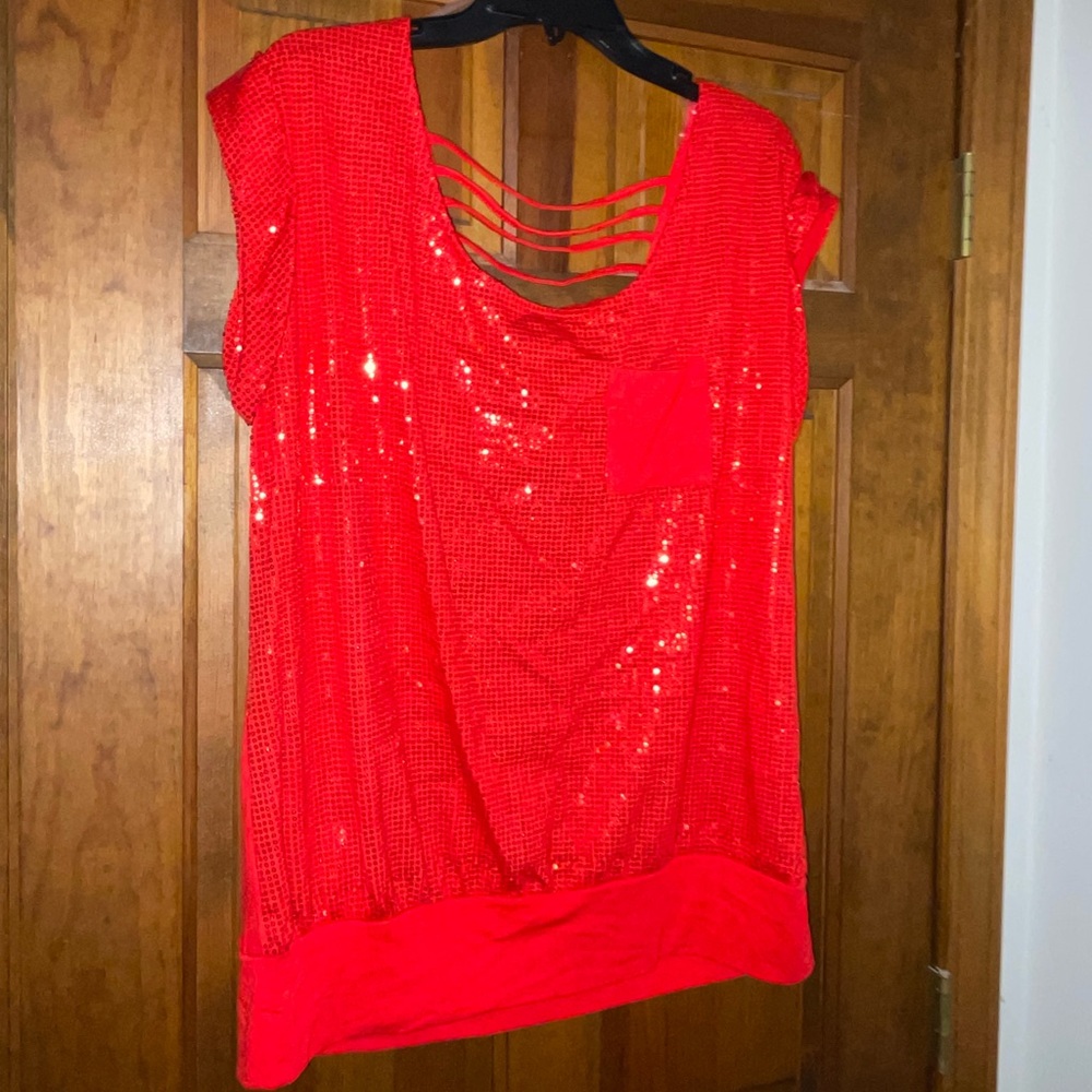 Red sequin top with cut out back detail and real front pocket